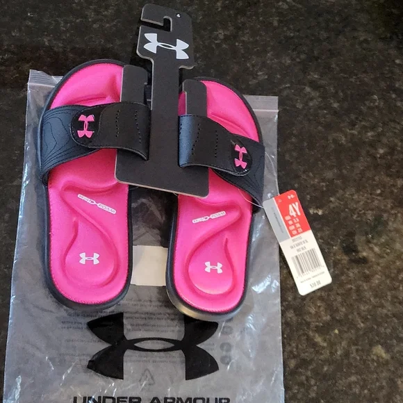 Under Armor Ignite IX Slide Sandals Adjustable Hot Pink/Black Girls Size 4 NEW - Picture 7 of 7
